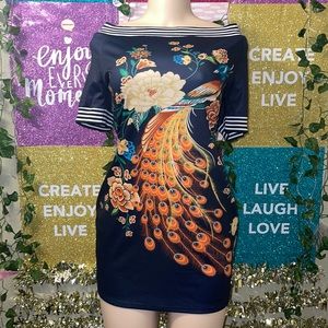 NEW CBR NAVY BLUE Peacock 🦚 print in the front Size XL Mini Dress